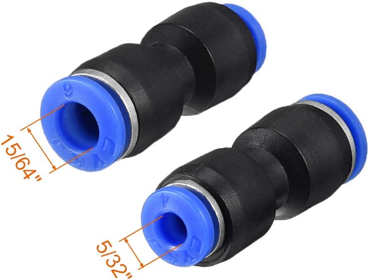 sourcing map 5Pcs Push to Connect Fittings Tube Connect 5/32" -15/64" OD Reducing Straight Union Push Fit Fittings Tube Fittings Push Lock Blue - Image 3