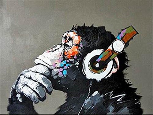 Happyplace,Abstract Canvas Oil Painting Wall Art Decor Monkey Painting Animal (No Framed),painting wall