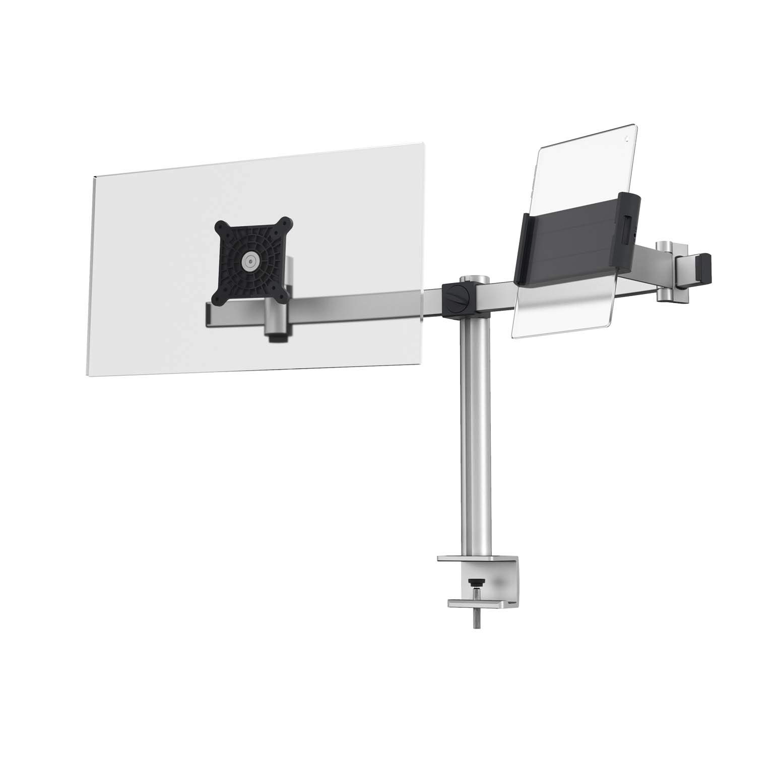 Durable Dual Monitor Mount Pro for 1 Screen & 1 Tablet - Dual Arm Monitor & Tablet Stand with Clamp for Desks - VESA 75/100 - For 21 - 27 Inch Screens & 7 - 13 Inch Tablets