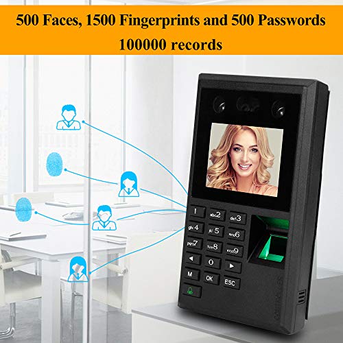 LIBO New Face Fingerprint Password Attendance Machine 2.8 inch Employee Checking-in Payroll Recorder DC 12V Facial Recognition Time Attendance Clock USB U-Disk Support 10 Language