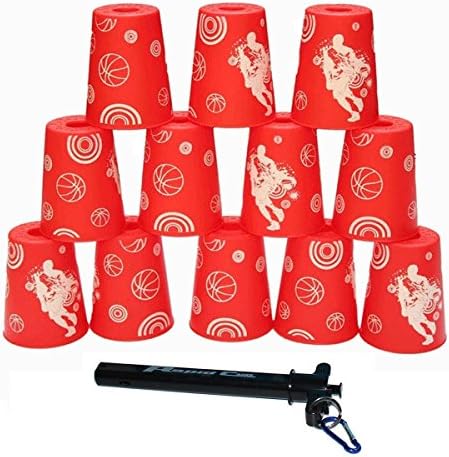 Quick Stack Cups Set of 12 with Quick Release Stem - Sports Stacking Cups Speed Training (Graffiti Red)
