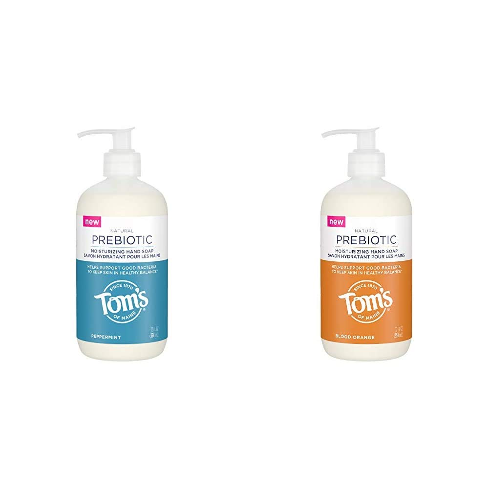 Tom's of Maine Prebiotic Moisturizing Natural Liquid Hand Soap, Peppermint, 12 oz. with Tom's of Maine Prebiotic Moisturizing Natural Liquid Hand Soap, Blood Orange, 12 oz.