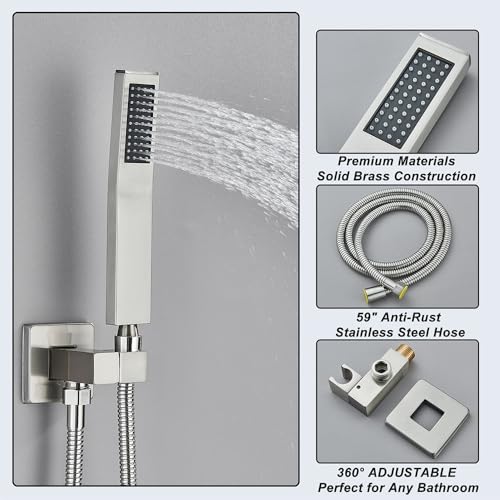 Votamuta Shower Faucet Set Brushed Nickel Shower System,Shower Faucet with 10 Inch Rain Shower Head and Handheld,Shower Faucets Sets Complete Shower Combo Set Rough-in Valve and Trim Kit Include