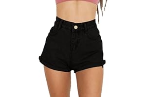 Haola Women's Juniors Vintage Summer Denim High Waisted Folded Hem Jeans Shorts