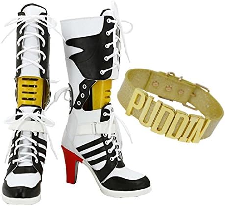 Fly Costume Cosplay Shoes High Heel Halloween PU Boots with Gold Chocker (Female US 7.5)