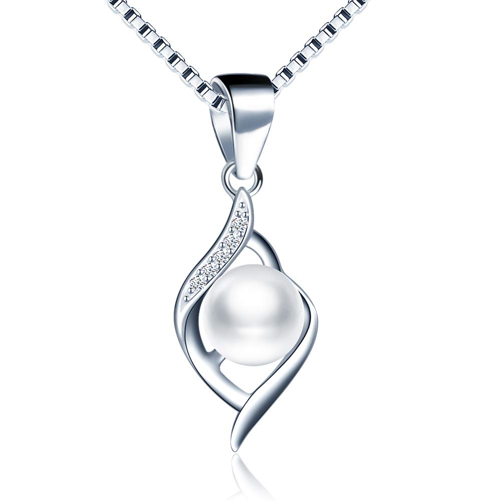 MicVivien Silver Pendant Pearl Necklaces 925 Sterling Silver Box Chain Necklace