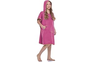 FLYILY Beach Changing Towel Quick-Dry Surf Poncho Robe with Pocket Hooded Wetsuit Adjustable Sleeves Surfing Swimming Bathing(Rosered,S)