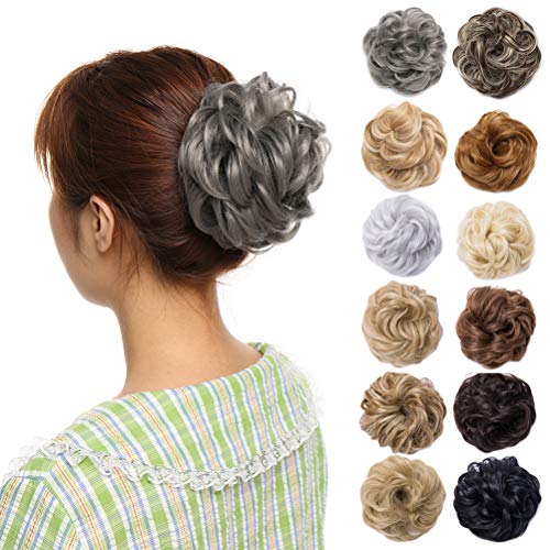 Scrunchy Updo Wavy Straight Hair Bun Clip Messy Donut Chignons Synthetic Hairpiece Hair Extension (dark grey-thicker)
