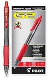 PILOT G2 Premium Refillable & Retractable Rolling Ball Gel Pens, Bold Point, Red Ink, 12 Count (31258)