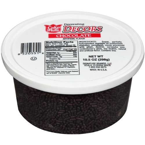 Cake Mate Chocolate Sprinkles with lid - Dessert Sprinkles for Ice Cream, Cookies, and Brownies, 10.5 oz Tub (Chocolate Jimmies)