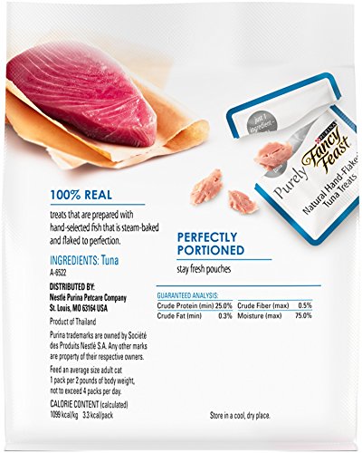 Purina Fancy Feast Natural Cat Treats, Purely Natural Hand-Flaked Tuna - (Pack of 5) 10 ct. Pouches