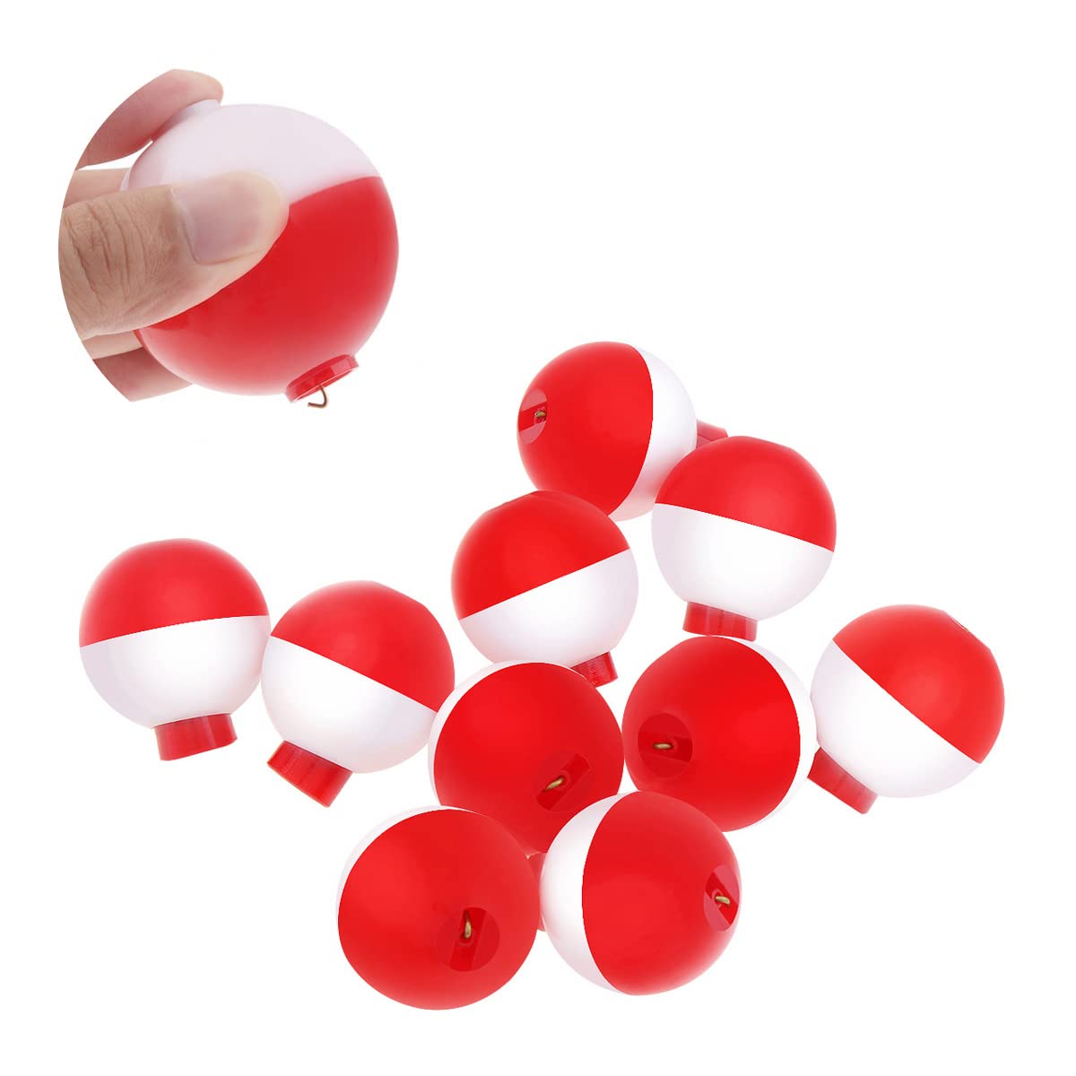 OriGlam 10pcs 18mm / 0.70inch Fishing Snap-On Floats Bobbers Set, Push Button Sea Carp, Push Button Fishing Round Buoy, Round Float Hard ABS Red & White