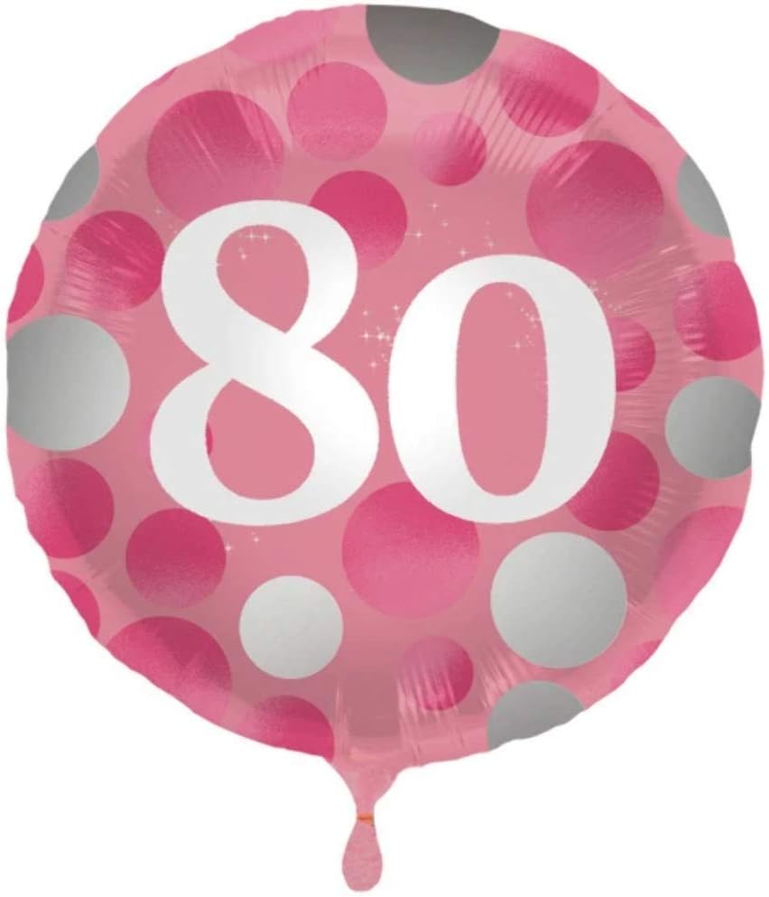 Folat 68680 Glossy Aluminium Balloon Pink 80 Years, Roze