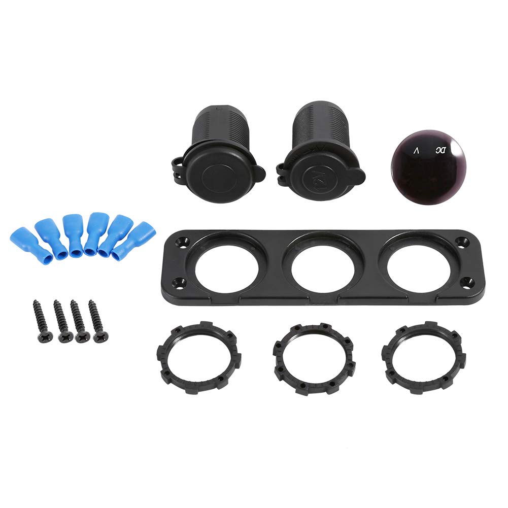 Voltmeter Socket Panel, Waterproof Car Boat 3 Hole Panel Dual USB Blue LED Voltmeter 12V Socket