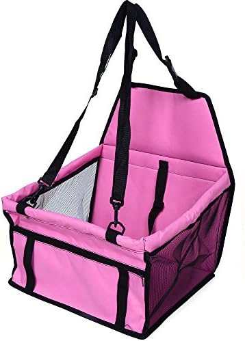 Pet Car Seat Puppy Travel Carrier Clip-On Dog Booster Seat with Seat Belt Tether (Pink)