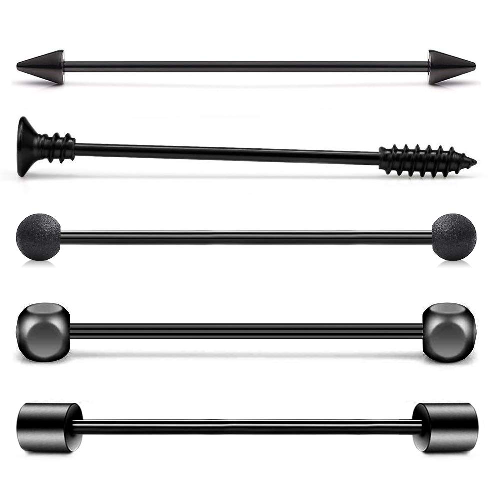Funseedrr 5pcs Industrial Barbell 38mm 14 Gauge Stainless Steel Body Piercing Jewellery