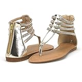 DREAM PAIRS ROCKSTAR Women's Glamorous Gladiator Thong Strap Back Zipper Ankle Straps Flat Sandals