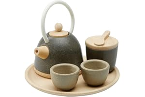 PlanToys Wooden Classic Styled Tea Party Set for a Pretend Play Tea Party (3617) | Sustainably Made from Rubberwood and Non-Toxic Paints and Dyes | Eco-Friendly PlanWood