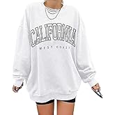 Langwyqu Women's Oversized Sweatshirt Los Angeles California Crewneck Long Sleeve Casual Loose Pullover Tops
