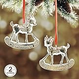 Baby's First Christmas Ornaments 2019,Metalic Silver Reindeer Christmas Tree Ornament, Made of Resin,3D Design Gifts Box Included(Plating Reindeer)