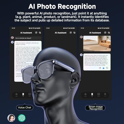 AI Smart Glasses with Camera, 4K 800W HD Video Recording Glasses with Audio, Bluetooth Sunglassess with Camera, Real-Time Translation, Voice Assistant, Object Recognition, Hands-Free Music Calls