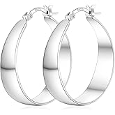 ABPBA Sterling Silver Hoop Earrings, 8MM Wide Hypoallergenic Silver Hoop Earrings for Women, Lightweight Thick Chunky Hoops Earring for Women Jewelry Gifts 30/40/50/60MM