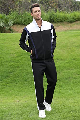 November's Chopin Men's Tracksuit 2 Piece Sports Sweatsuit Sets Casual Jogging Athletic Suits for men Black Navy Large