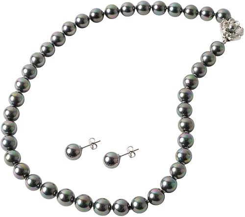 Amazon まつよ 花珠貝パール パールネックレス ピアスセット ピーコック 黒色 黒真珠 8mm 42cm 冠婚葬祭 フォーマル 葬式 日本製 ネックレス 通販