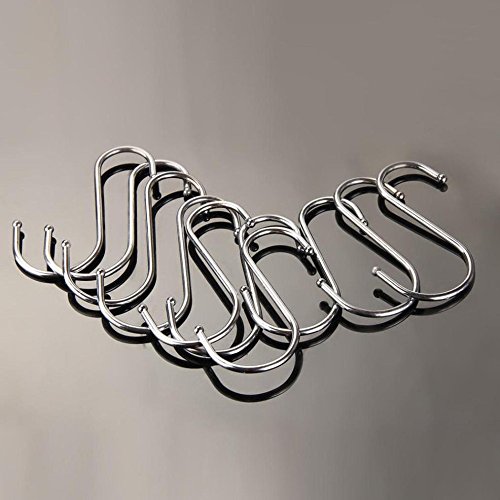Multi-Functional Stainless Steel Metal S Hooks,Kitchen Pot Pan Hanger Clothes Storage Rack Fits Utensil Organizer Rack Hanger 5Pcs (Silver) - Thumbnail 3