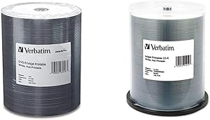 Verbatim DVD-R 4.7GB 16X DataLifePlus White Inkjet Printable Surface, Hub Printable - 100pk Tape Wrap & CD-R 700MB 52X White Inkjet Hub Printable Recordable Media Disc - 100pk Spindle