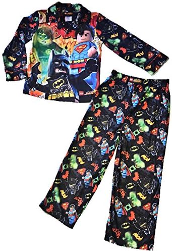 Lego DC Black Justice League Batman Superman Robin Super Heroes Boys Long Sleeve Button Up Coat Pajama Set