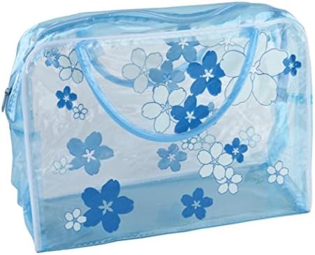 Cinhent Bag 1PC Transparent PVC Flower Waterproof Girls Makeup Toiletry Travel Wash Cosmetic Towel Underwear Pouch New,Carry-On Luggage for Women (Random Style) (Blue)