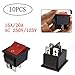 URBEST 10Pcs Red Light On/Off DPST 2 Position Boat Rocker Switch 16A/250V 20A/125V AC for Treadmill, Coffee pot