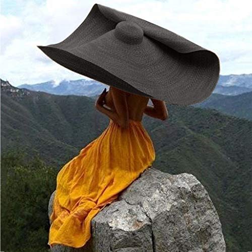 Fashion Large Sun Hat Beach Anti-UV Sun Protection Foldable Straw Cap Cover Up ... (Black)