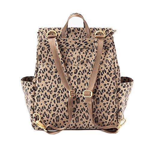 Freshly Picked - Convertible Classic Diaper Bag Backpack - Large Internal Storage 10 Pockets Wipeable Vegan Leather - Leopard Print