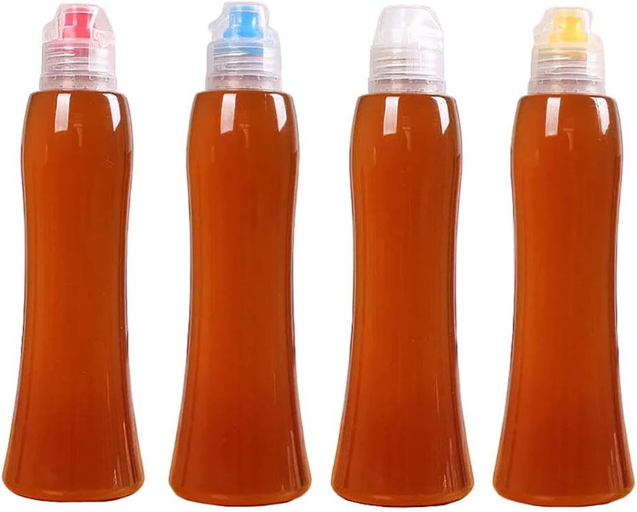 PAFUWEI 4 Pcs Empty Honey Bottles with Flip Top Lid Plastic Honey Squeeze Bottles - Great for Ketchup, BBQ, Sauces, Syrup, Condiments, Dressings