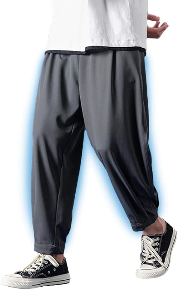 Amazon Yacoresya 涼しい サルエルパンツ メンズ 冷感生地 大きいサイズ 柔らかい 9分丈 ワイドパンツ 無地 ゆったりパンツ 夏服 ロングパンツ ロングパンツ 通販