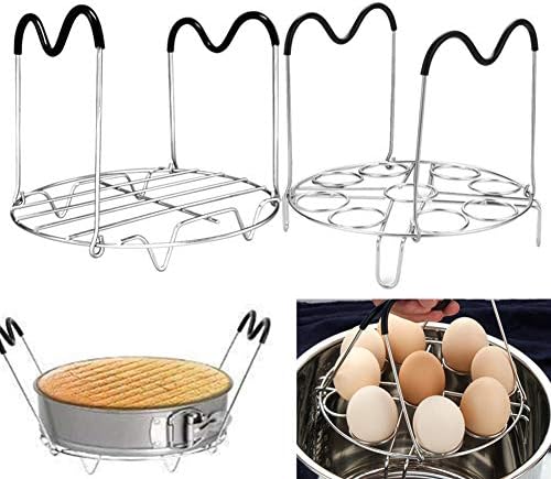 WeFoonLo1 of Stainless Steel Steamer Rack Trivet + 1 of 9-holes Egg Cooking Rack with Silicone Handles for Instant Pot 6 Qt 8 Qt Pressure Cooker