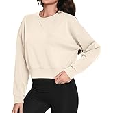 Auriviz Womens Modal Long Sleeve Cropped Sweatshirts Oversized Workout Shirts Crew Neck Pullover Crop Tops