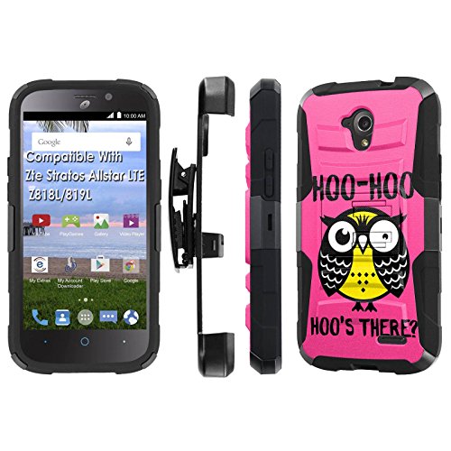 ZTE [Stratos] [Straighttalk] Armor Case [SlickCandy] [Black/Black] Heavy Duty Defender [Holster] [Kick Stand] Phone Case - [Hoo is There Owl] for ZTE [Stratos Allstar] LTE [Z818L/819L]