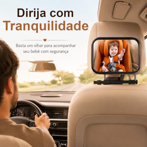 Altomex Espelho Retrovisor Traseiro para Carro, Preto, Ajustável, Monitoramento de Bebê na Cadeirinha, Visão Ampla, Retangular