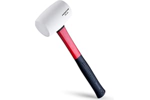 EFFICERE 16 oz. Premium White Rubber Mallet Hammer | All Natural and Eco-Friendly White Rubber Head, Durable Fiberglass Handle | Deliver Soft, Non-Marring and Non-Marking Strikes for Delicate Surfaces