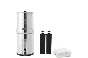 Travel Berkey Gravity-Fed Water Filter with 2 Black Berkey Elements + 2 Berkey PF-2 Fluoride and Arsenic Reduction Elements—Use at Home or Outdoors