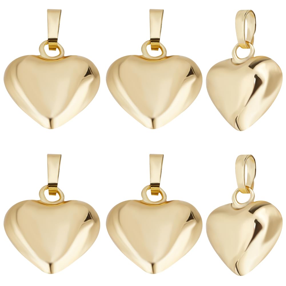 Beebeecraft 1 Box 10Pcs Puffed Heart Charm 18K Gold Plated Smooth Tiny Love Drops Charms for Jewelry Making Valentine's Day Gifts DIY Crafts