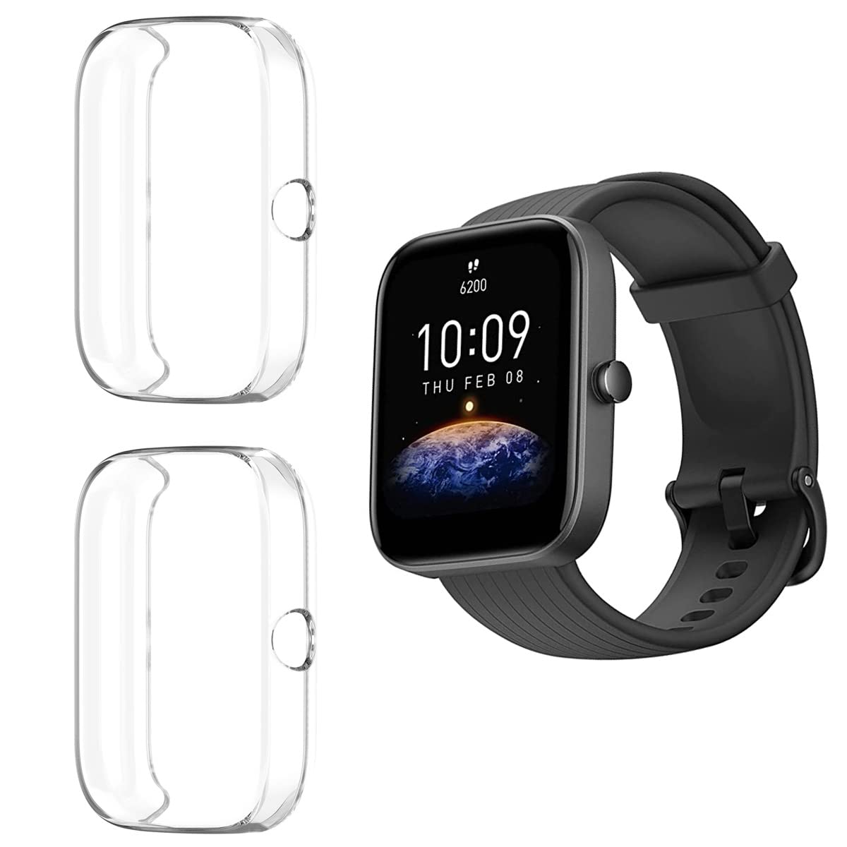 HOMTERN 2-Pack Cases Compatible with AMAZFIT Bip 3 Case/Bip 3 Pro Case,Flexible TPU Full Covered Shell Shockproof Scratch-Proof Screen Protector Case, 2-Pack Clear