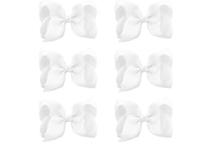 JUCCPUL 6 PCS 4.5" Grosgrain Ribbon Alligator Clips - Hair Bows for Toddler Girls and Kids (White)