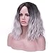 Rosa Star Short Wavy Synthetic Wigs for Women Ombre Black Rooted Hair Wig Synthetic Heat Resistant Fiber Hair Wigs(1T88/89#) …