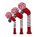 Scott Edward Crimson Red Classic Strip Golf Pom Pom Head Covers Set of 3 for Wood Clubs, with Rotating Number Tags