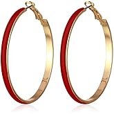 Big 5cm Circle Hoop Earring Multicolor Enamel Round Dangle Drop Earrings for Women Exaggerated Statement Jewelry-Red A