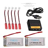3.7V 800mAh 20C Lipo Battery YSHESS Quadcopter Parts for RC Quadcopter Drone F181 F181W F181DH F181WH H12C H12W V686 509G(2 pcs) To Increase The Flight Time With 5 IN 1 Baterry Charger